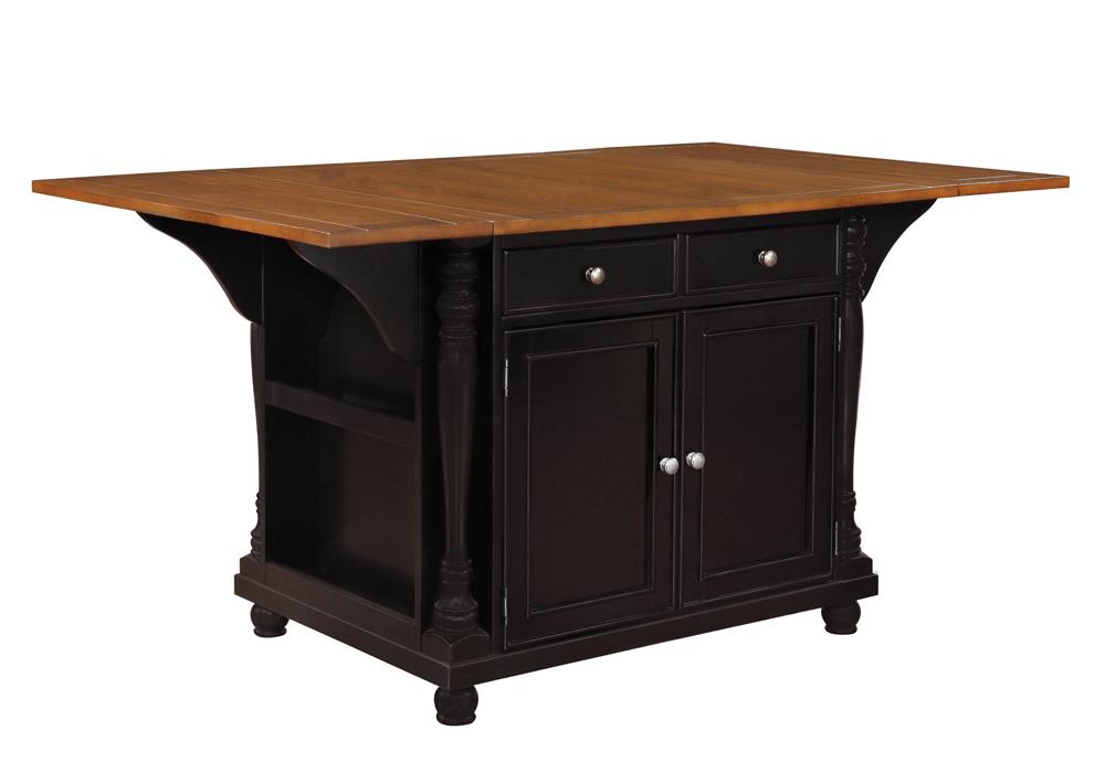 Slater 2-drawer Kitchen Island with Drop Leaves Brown and Black image