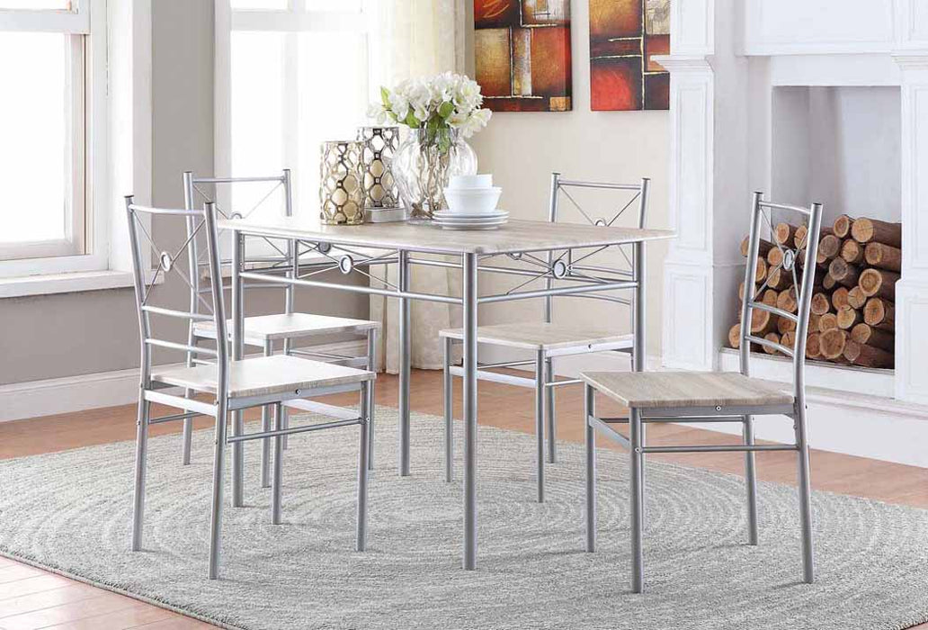 Anna Fontana 5-piece Rectangular Dining Set Brushed Silver - Pierce Furniture Gallery