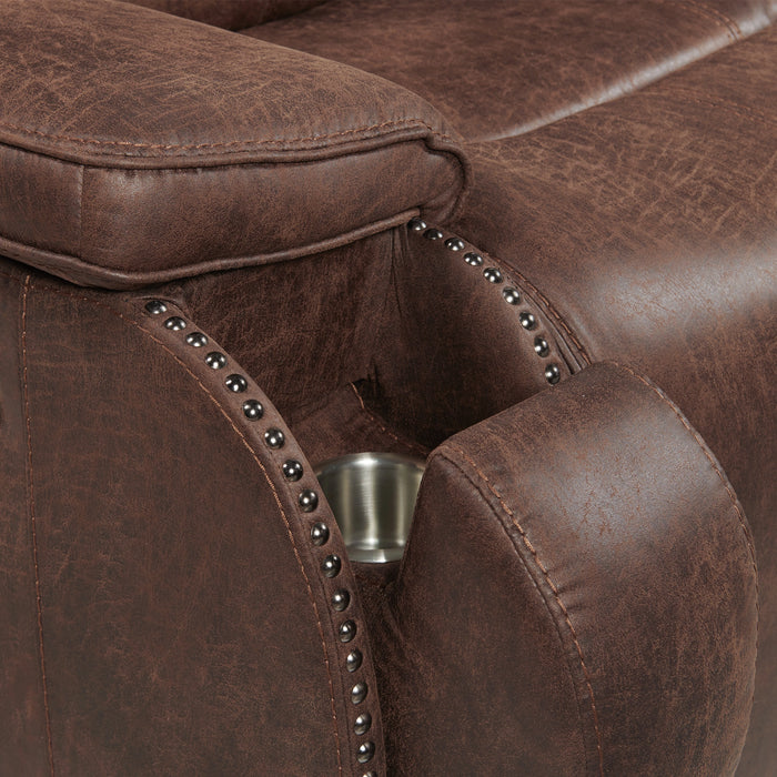 Atlantis Power Motion Loveseat with Power Motion Head Recliner & Console in Heritage Brown