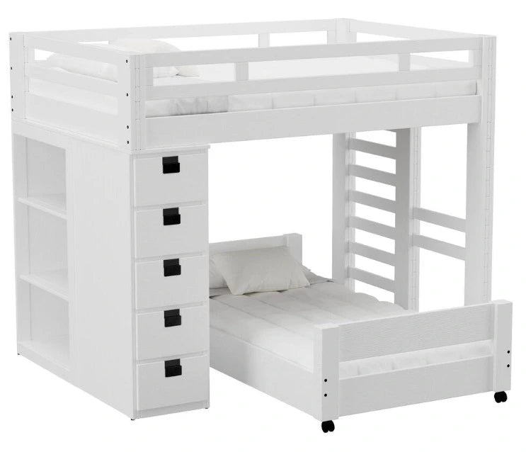 Elements International Cali Kids Twin Over Twin Bookcase Loft Bed in White image