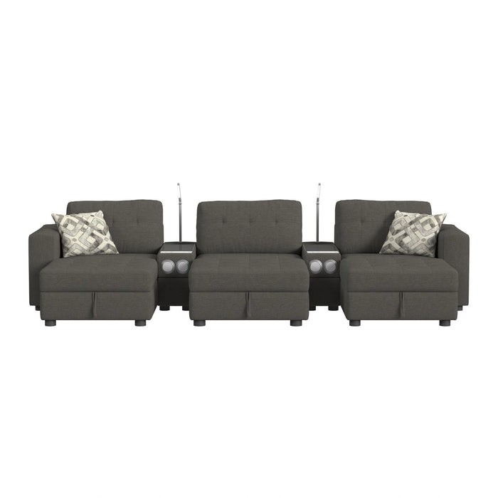 Options One 8PC Living Room Set in Palmer Plus Ash with Media Console