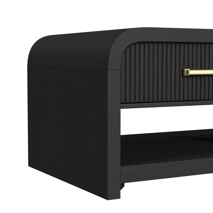Ridgemont 2PC Occasional Table Set in Black with Grain-Coffee Table & End Table