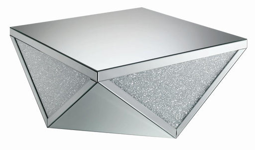 Amore Square Coffee Table with Triangle Detailing Silver and Clear Mirror image