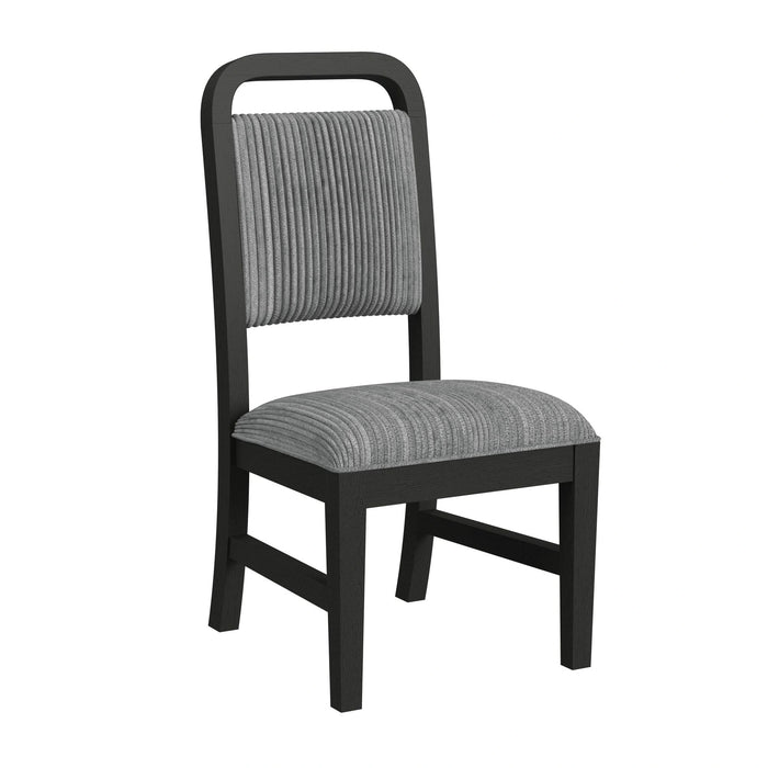 Ridgemont Standard Height Dining Set in Black with Grain-Table and Four Grey Fabric Chairs