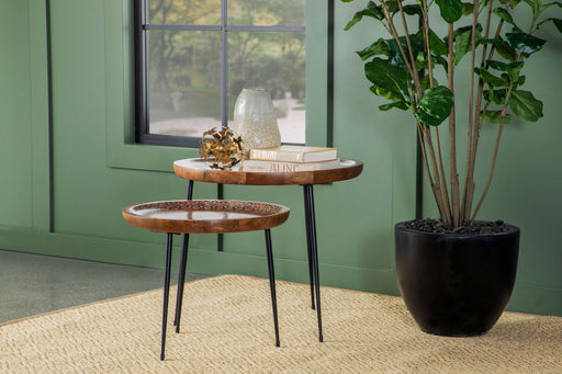 Nuala 2-piece Round Nesting Table with Tripod Tapered Legs Honey and Black image