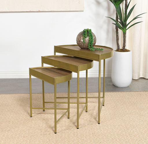 Tristen 3-Piece Demilune Nesting Table With Recessed Top Brown and Gold image