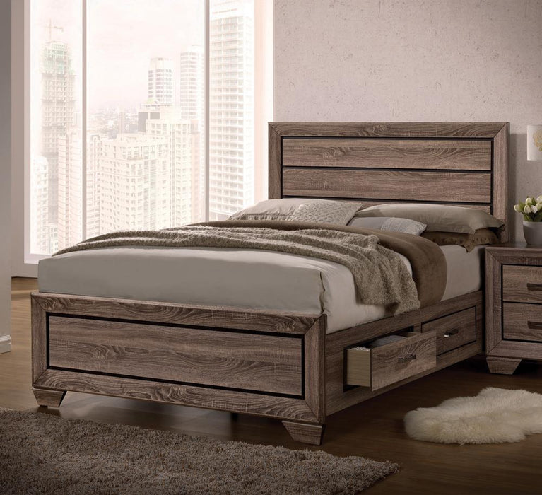 Kauffman California King, E.king, & Queen Panel Bed Washed Taupe - Pierce Furniture Gallery