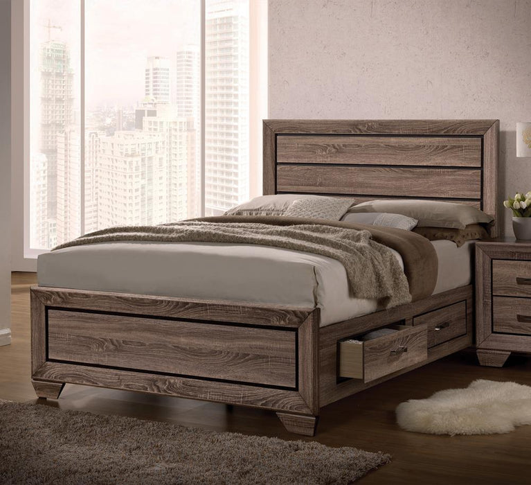 Kauffman California King, E.king, & Queen Panel Bed Washed Taupe - Pierce Furniture Gallery