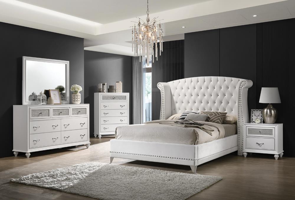 Barzini Eastern King Wingback Tufted Bed White - Pierce Furniture Gallery