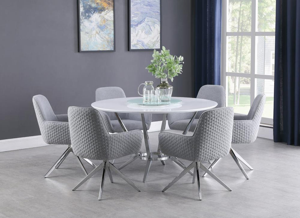Abby Round Dining Table with Lazy Susan White and Chrome - Pierce Furniture Gallery