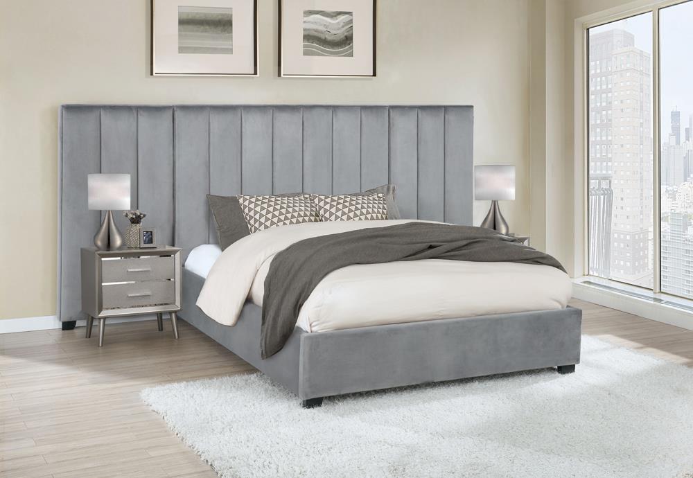 Arles Queen Vertical Channeled Tufted Bed Grey - Pierce Furniture Gallery