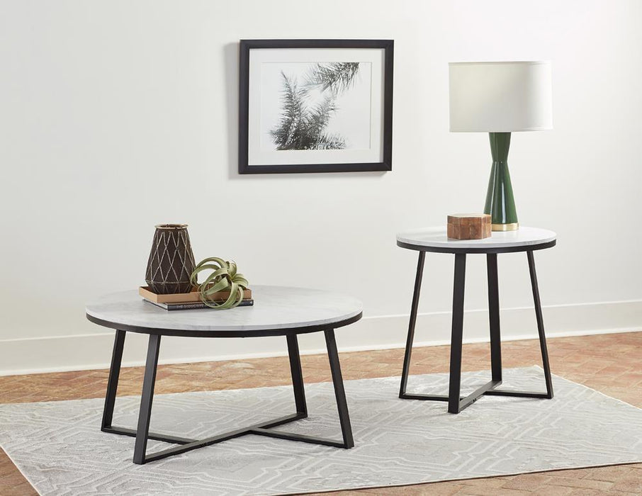 Hugo Round Coffee Table White and Matte Black - Pierce Furniture Gallery