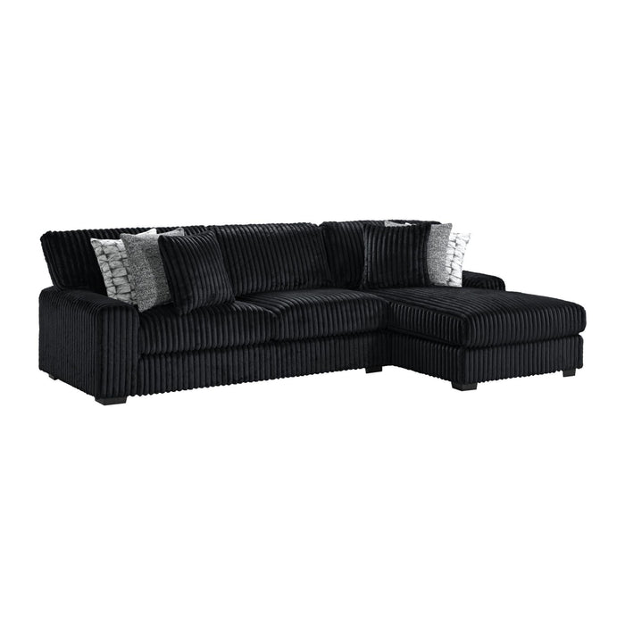 Nightfall LHF Loveseat in Grand Cord Black with 4 Pillows 20" (2 Winkin Walnut, 2 Nod Walnut)