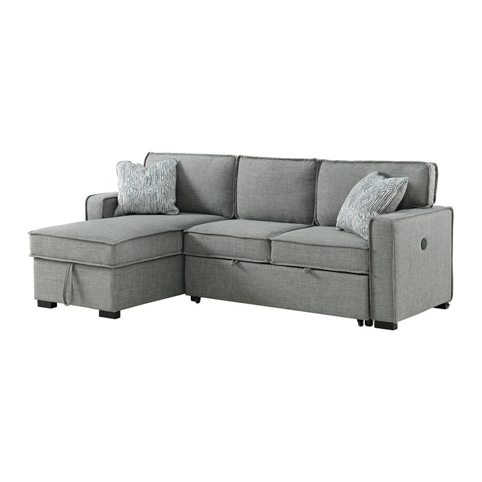 Caracas Sectional Sleeper Chofa with Pull Bed, Drop Table & USB in Palmer Grey