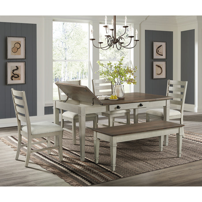 Farmington Standard Height Dining Set in Medium Brown and Washed Stone-Rectangular Table and Four Chairs