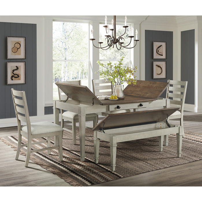 Farmington Standard Height Dining Set in Medium Brown and Washed Stone-Rectangular Table and Four Chairs