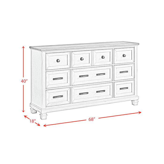 Farmington 9-Drawer Dresser in Medium Brown and Washed Stone - Pierce Furniture Gallery
