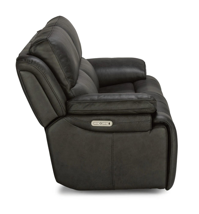 Flexsteel Latitudes Apollo Leather Power Reclining Sofa w/Power Headrests in Black