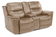 Flexsteel Latitudes Cade Leather Power Reclining Loveseat w/ Console & Power Headrests  in Light Brown image