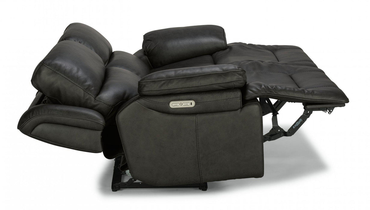 Flexsteel Latitudes Apollo Leather Power Reclining Sofa w/Power Headrests in Black