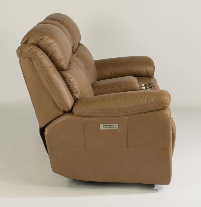 Flexsteel Latitudes Elijah Leather Power Reclining Loveseat w/Console & Power Headrests