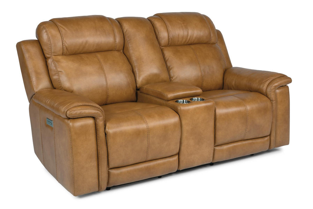 Flexsteel Latitudes Kingsley Leather Power Reclining Loveseat w/Console & Power Headrests