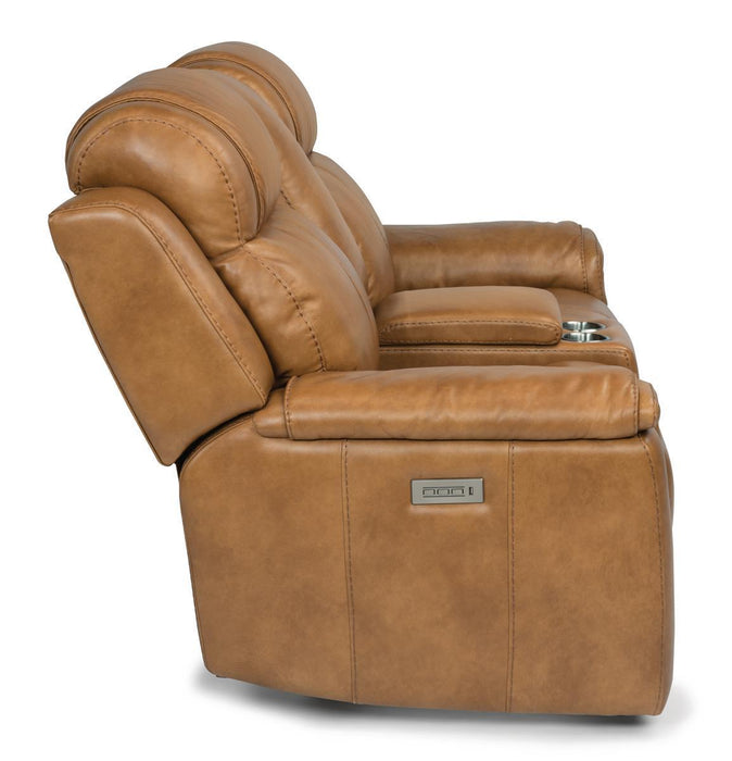 Flexsteel Latitudes Kingsley Leather Power Reclining Loveseat w/Console & Power Headrests