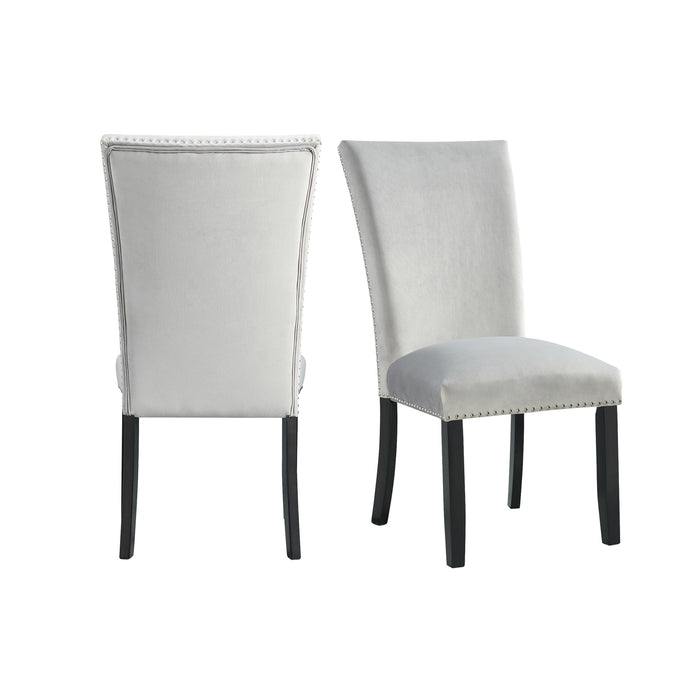 Francesca Rectangular Dining Grey Velvet Side Chair W/ Nailhead Trim (2 Per Pack) - Pierce Furniture Gallery