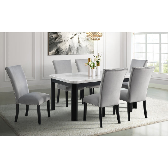 Francesca Rectangular Dining Grey Velvet Side Chair W/ Nailhead Trim (2 Per Pack) - Pierce Furniture Gallery