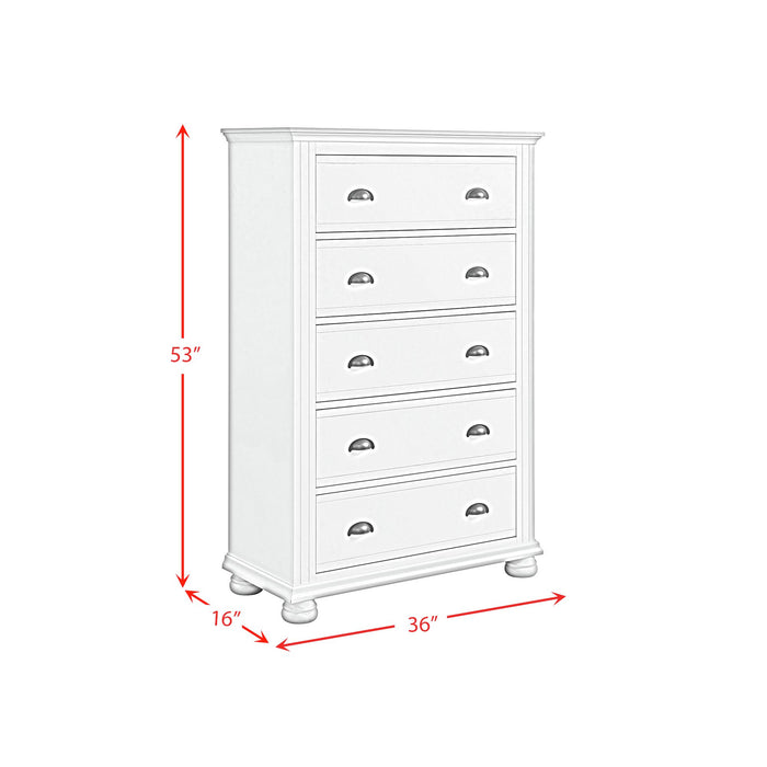 Kona 5-Drawer Chest in White - Pierce Furniture Gallery