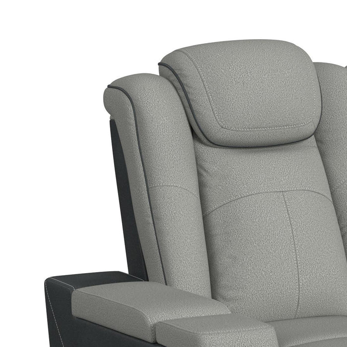 Lantana Power Motion Loveseat with Power Headrest, Led, and Console in Rocky Cement/Charcoal
