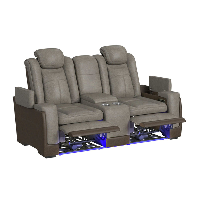 Lantana Power Motion Loveseat with Power Headrest, Led, and Console in Rocky Grey/Brown - Pierce Furniture Gallery