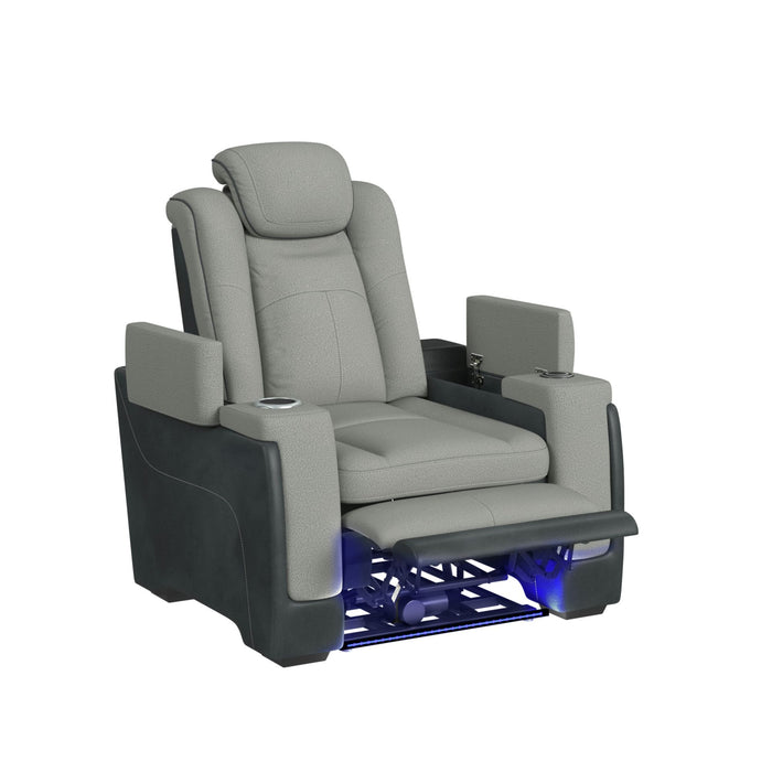Lantana Power Motion Recliner with Power Headrest, Led, wireless charger and Cup holder in Rocky Cement/Charcoal - Pierce Furniture Gallery