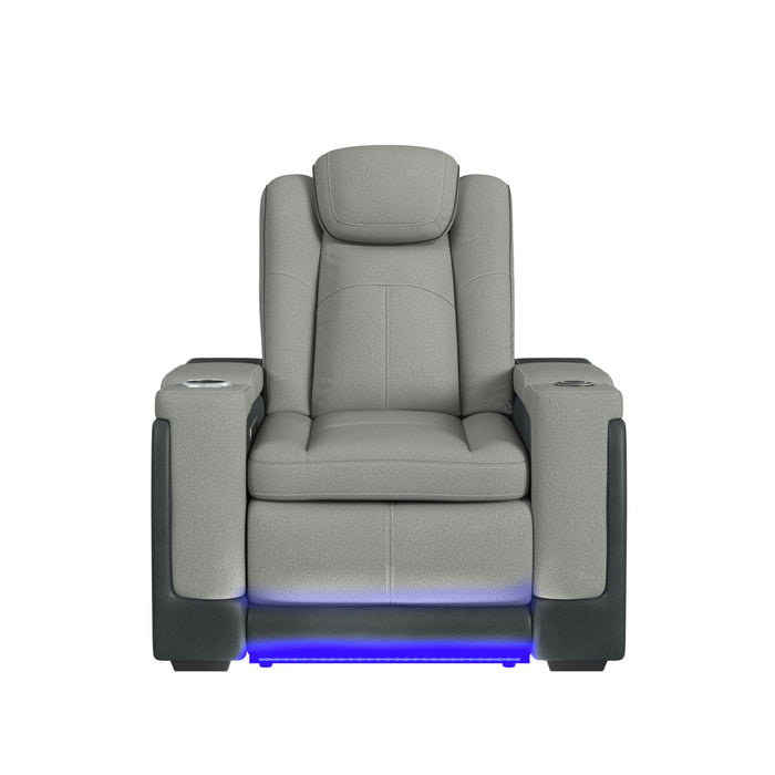 Lantana Power Motion Recliner with Power Headrest, Led, wireless charger and Cup holder in Rocky Cement/Charcoal - Pierce Furniture Gallery
