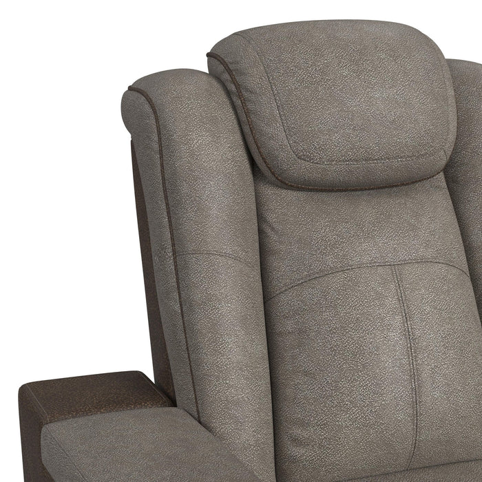 Lantana Power Motion Loveseat with Power Headrest, Led, and Console in Rocky Grey/Brown - Pierce Furniture Gallery