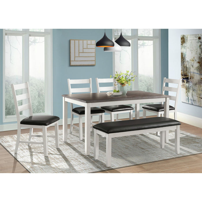 Martin 6 Pc Dining set (Table+ 4 + Bench) (Dark Brown Top - White Base) - Pierce Furniture Gallery