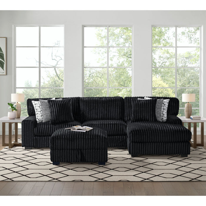 Nightfall RHF Chaise in Grand Cord Black with 2 self Pillows 20"