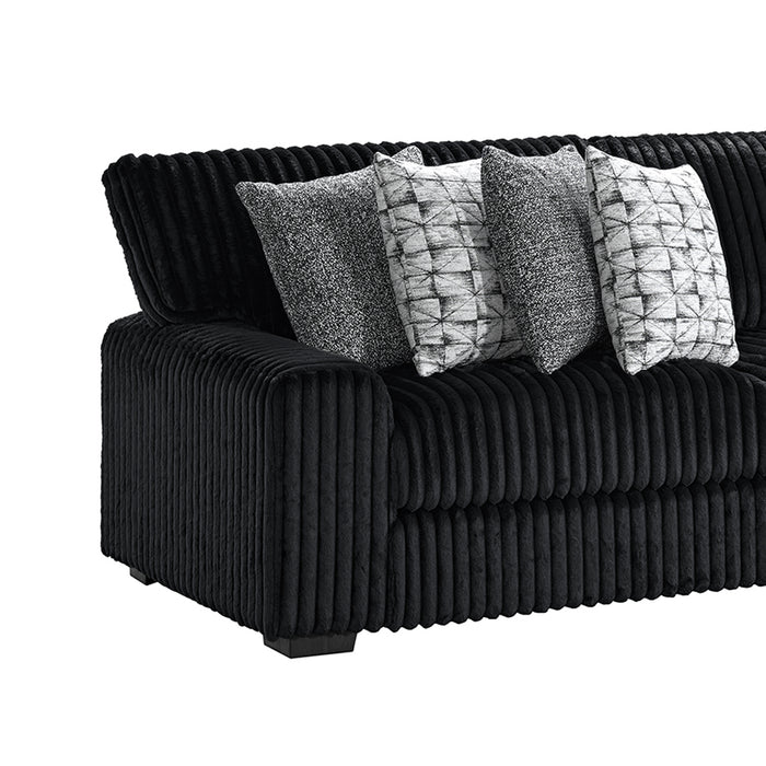 Nightfall LHF Loveseat in Grand Cord Black with 4 Pillows 20" (2 Winkin Walnut, 2 Nod Walnut)