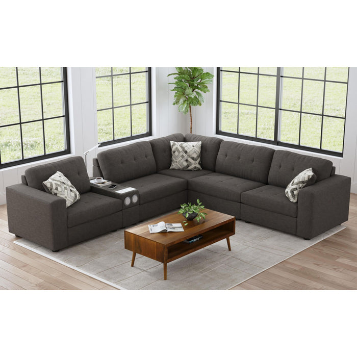 Options One Media Console with Drawer, acrylic top, reading light and PWS in Palmer Plus Ash