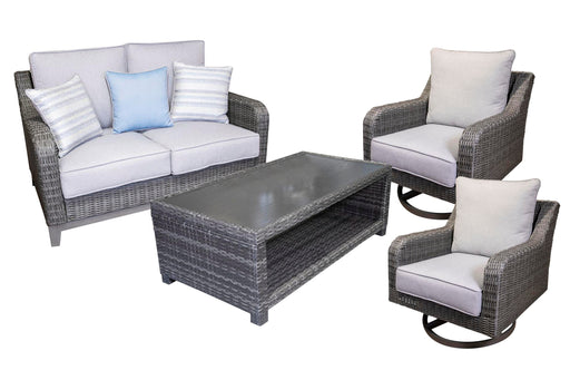 Elite Park Outdoor Loveseat, Lounge Chairs and Cocktail Table - Pierce Furniture Gallery