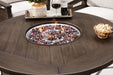Paradise Trail Paradise Trail Fire Pit Table with 4 Nuvella Swivel Lounge Chairs - Pierce Furniture Gallery