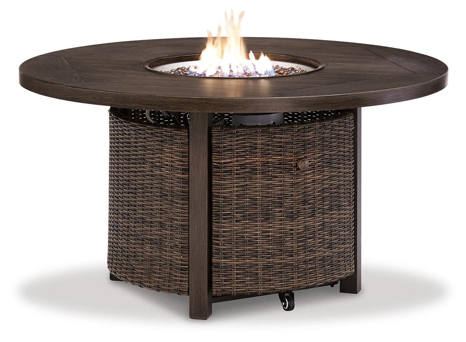 Paradise Trail Paradise Trail Fire Pit Table with 4 Nuvella Swivel Lounge Chairs - Pierce Furniture Gallery