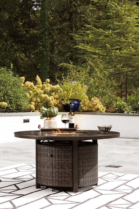 Paradise Trail Paradise Trail Fire Pit Table with 4 Nuvella Swivel Lounge Chairs - Pierce Furniture Gallery