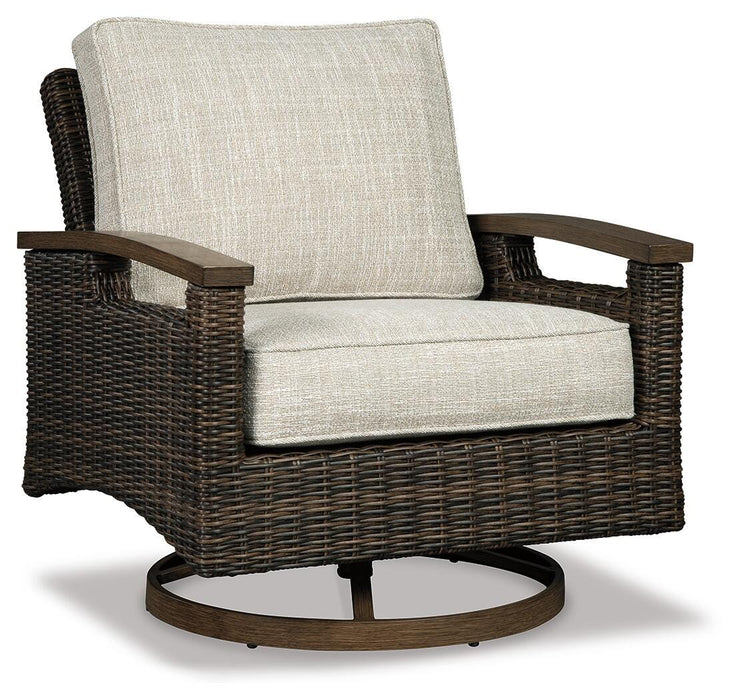 Paradise Trail Paradise Trail Fire Pit Table with 4 Nuvella Swivel Lounge Chairs - Pierce Furniture Gallery
