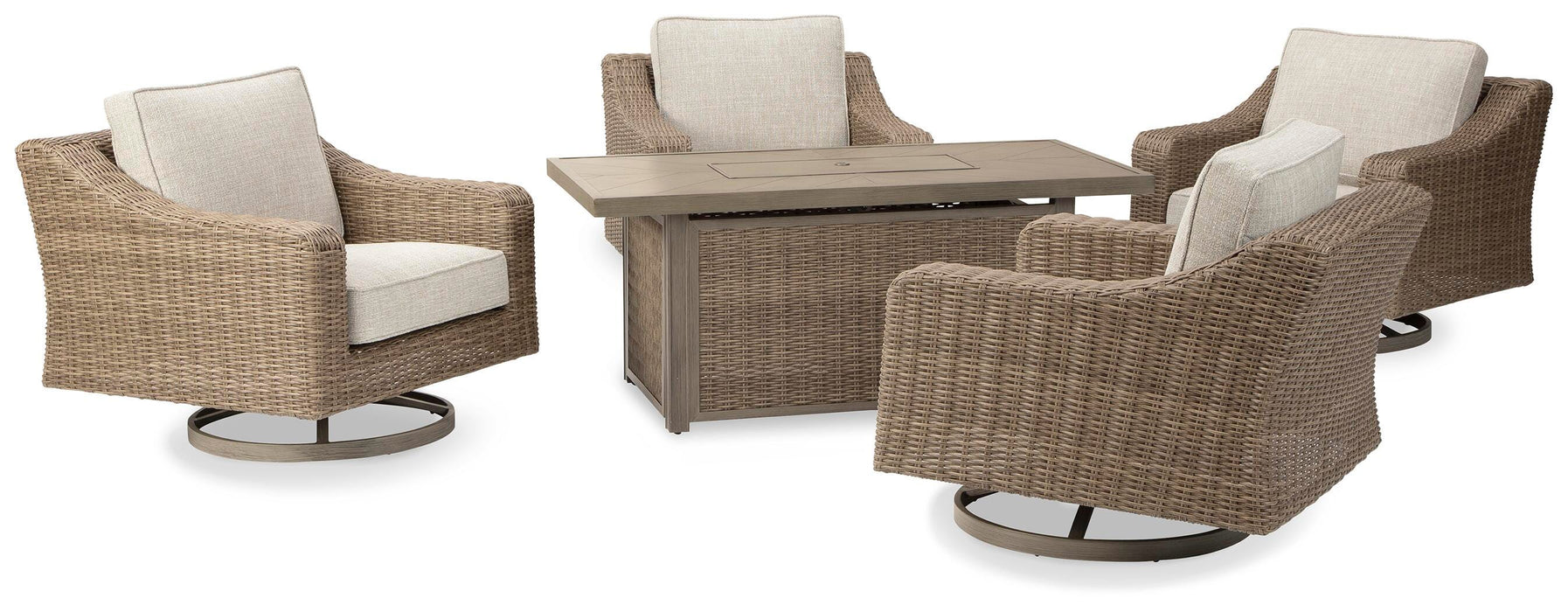 Beachcroft Beachcroft Fire Pit Table with Four Nuvella Swivel Lounge Chairs - Pierce Furniture Gallery