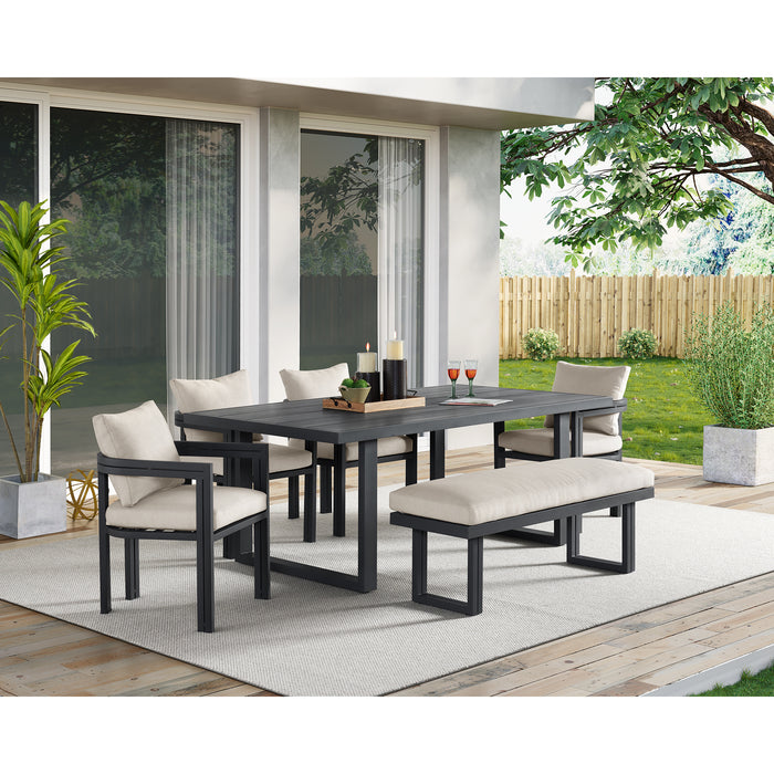 Playa Dining Bench - Dark Grey and Olefin Beige - Pierce Furniture Gallery