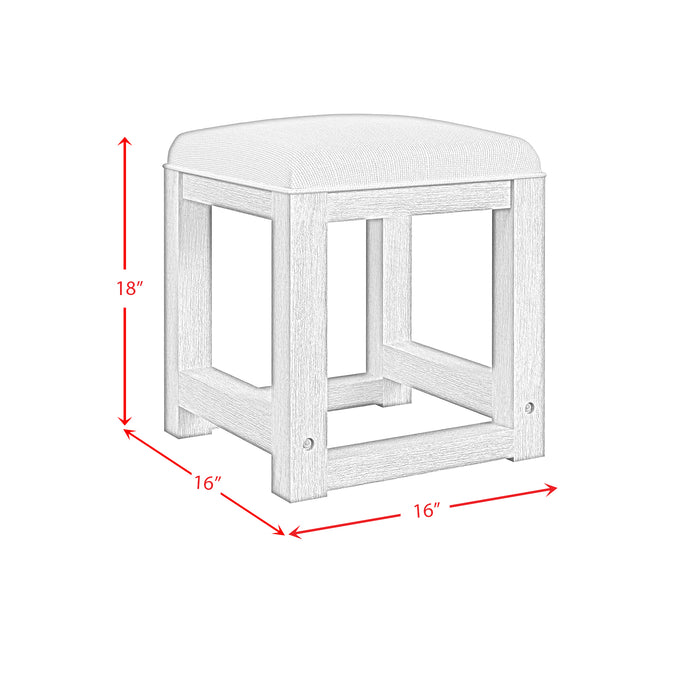 Ridgemont Dressing Stool with White Fabric in Black with Grain