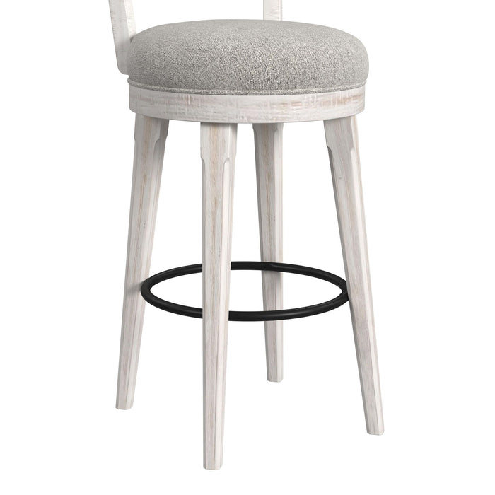 Rogen Rustic Swivel Bar Stool with Grey Fabric in Rustic White (2 Per Carton)