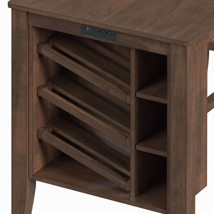 Santa Barbara Kitchen Island & 2 Counter Stools with Dark Grey Fabric in Walnut