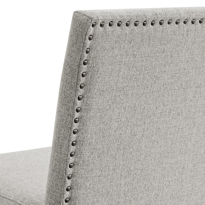 Seneca Counter Bench with Upholstered Back and Grey Fabric